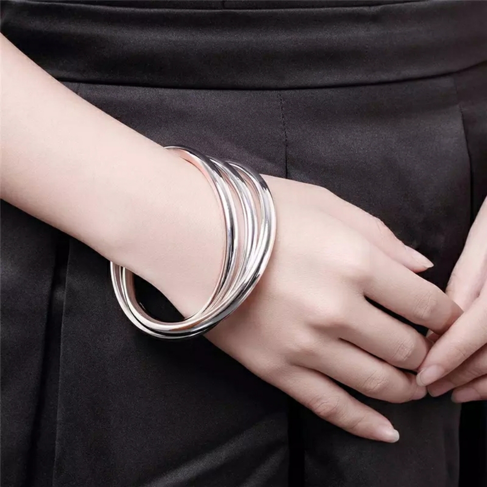 SOLD OUT RESTOCKING!! 925 Silver Smooth Cuff Bangle Bracelet - Picture 11 of 16